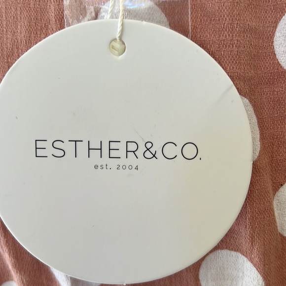 NWT! ESTHER Size 8 dusky rose polka dot front button puff sleeve linen dress - Picture 3 of 9